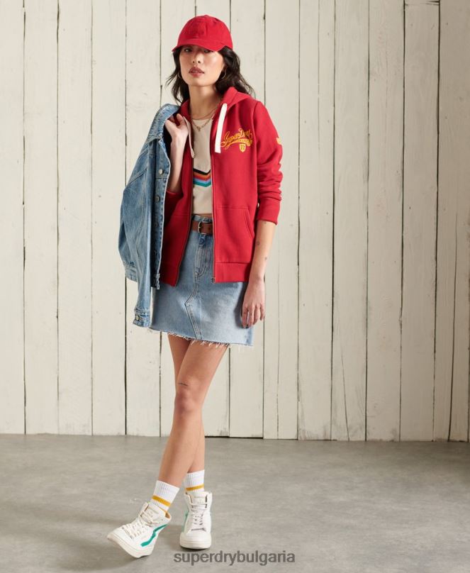 Superdry облекло N00H6177 червен Жени колегиална качулка с цип