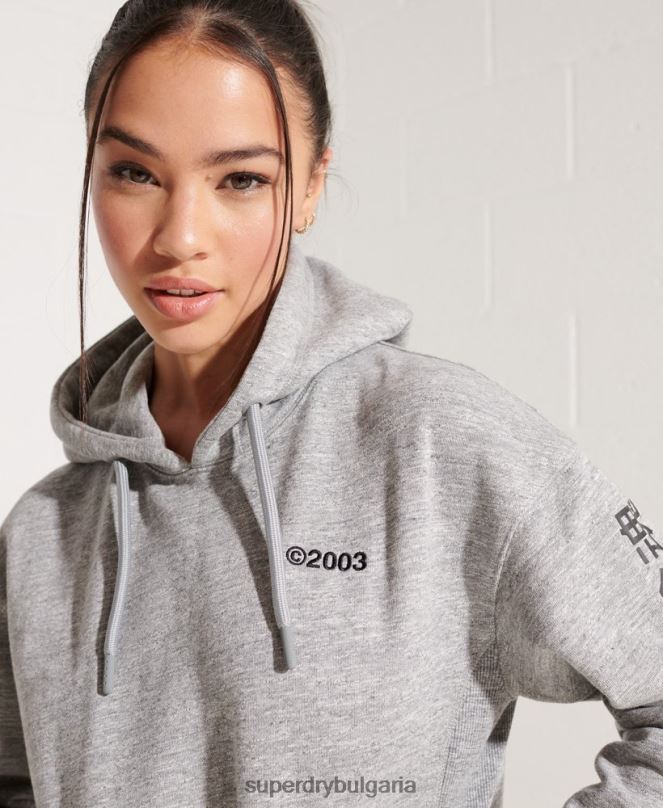 Superdry облекло N00H6179 светло сив Жени качулка с корпоративно лого