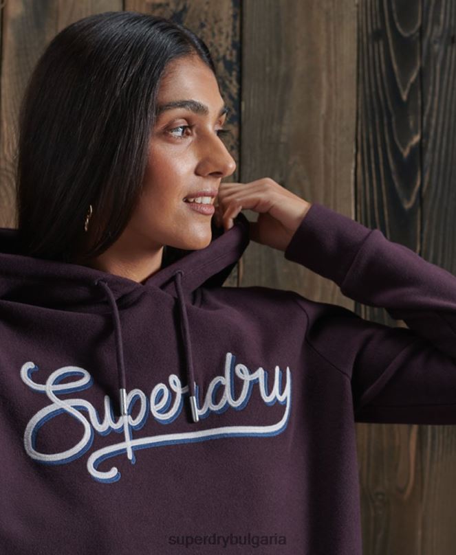 Superdry облекло N00H6180 лилаво Жени супер мека качулка с ребра
