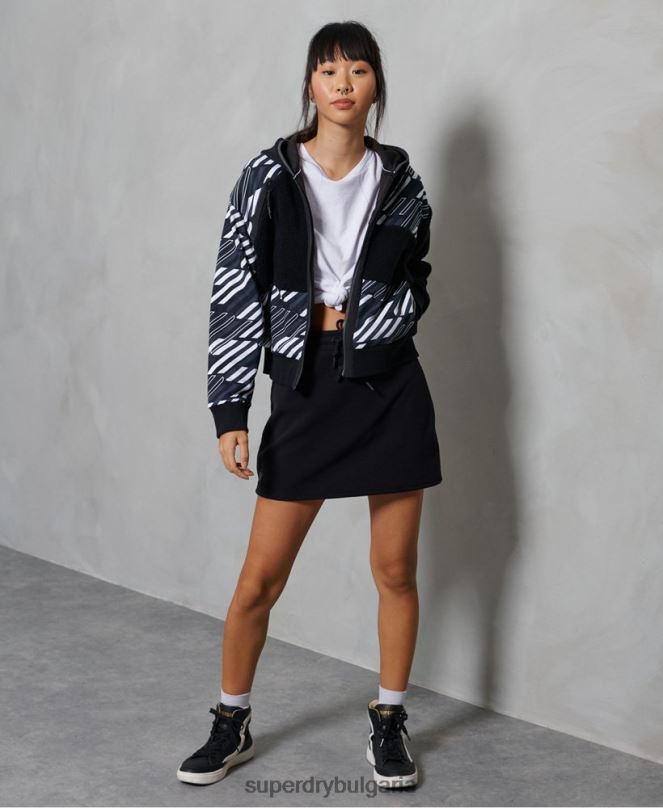 Superdry облекло N00H6181 черен Жени качулка с цип шерпа в спортен стил