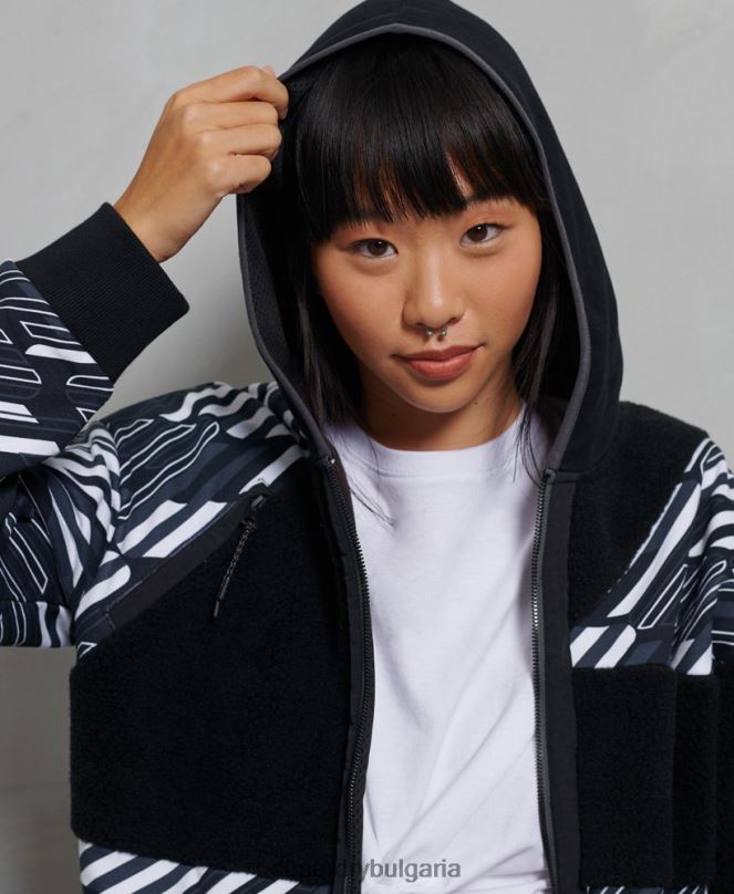 Superdry облекло N00H6181 черен Жени качулка с цип шерпа в спортен стил