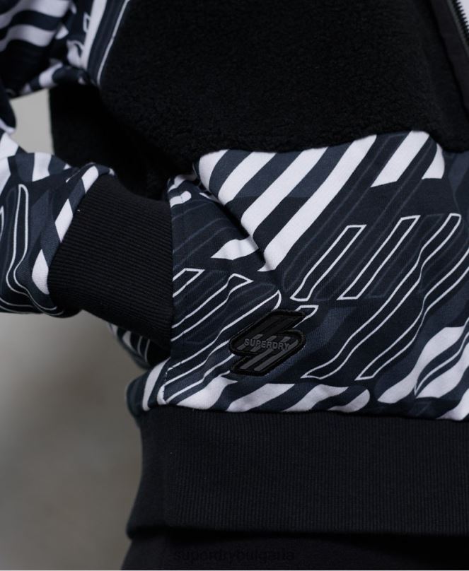 Superdry облекло N00H6181 черен Жени качулка с цип шерпа в спортен стил