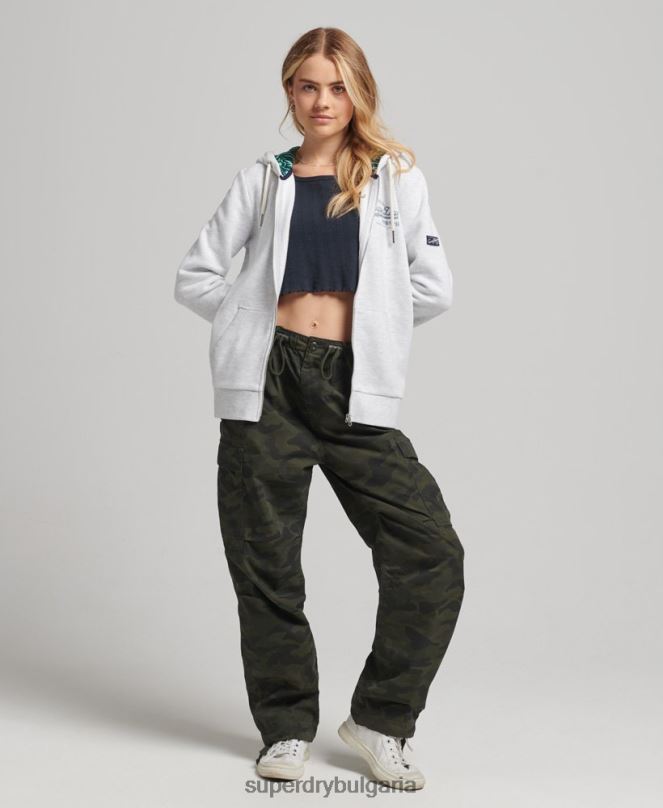 Superdry облекло N00H6668 светло сив Жени качулка с цип от вътрешната страна