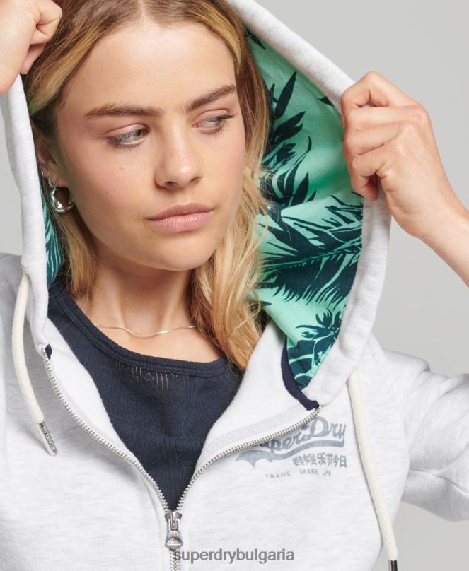 Superdry облекло N00H6668 светло сив Жени качулка с цип от вътрешната страна