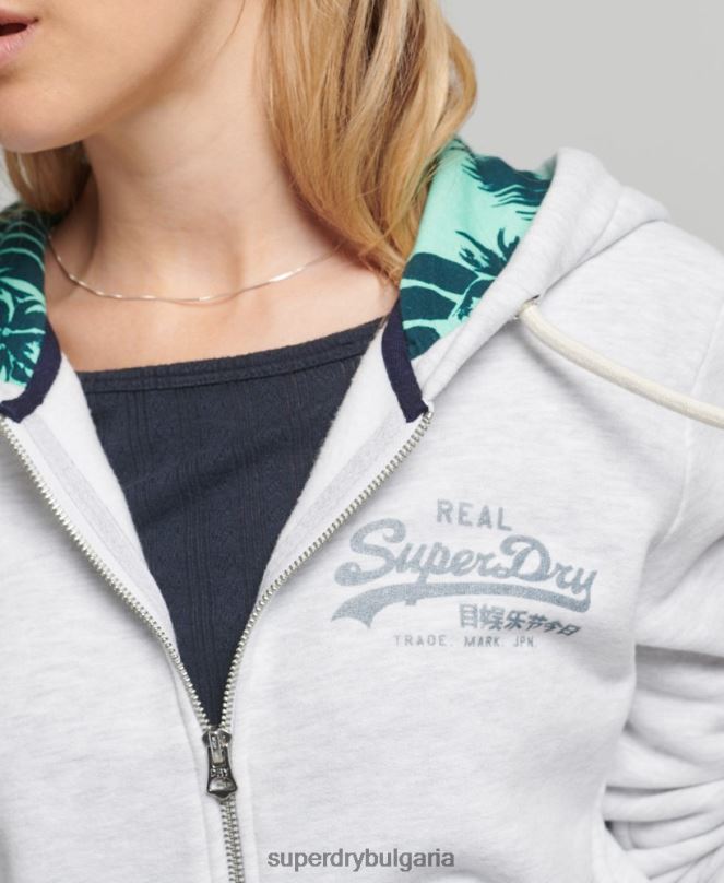 Superdry облекло N00H6668 светло сив Жени качулка с цип от вътрешната страна
