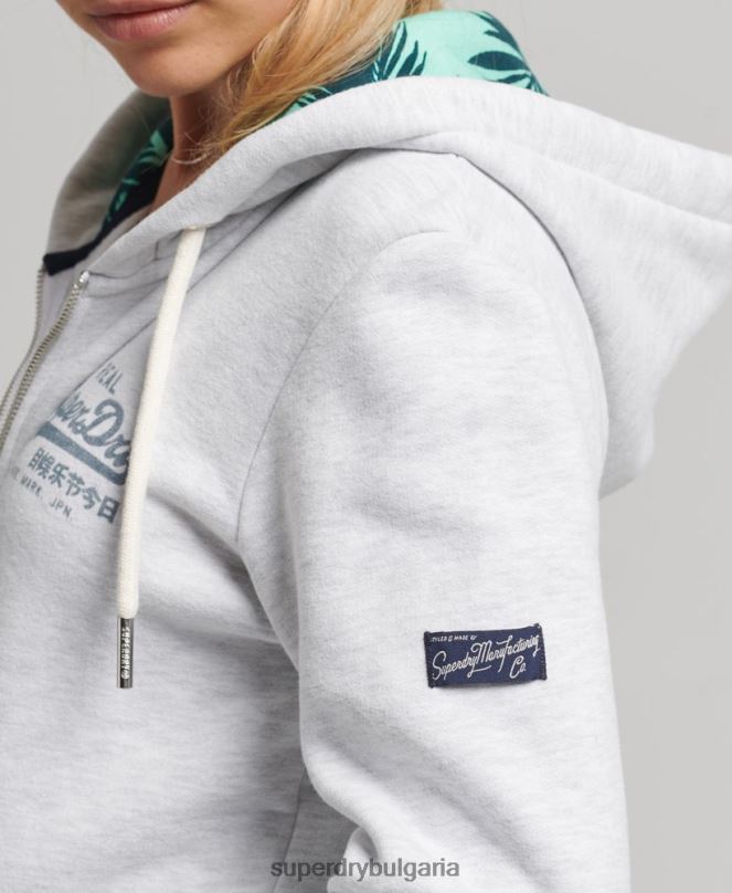 Superdry облекло N00H6668 светло сив Жени качулка с цип от вътрешната страна