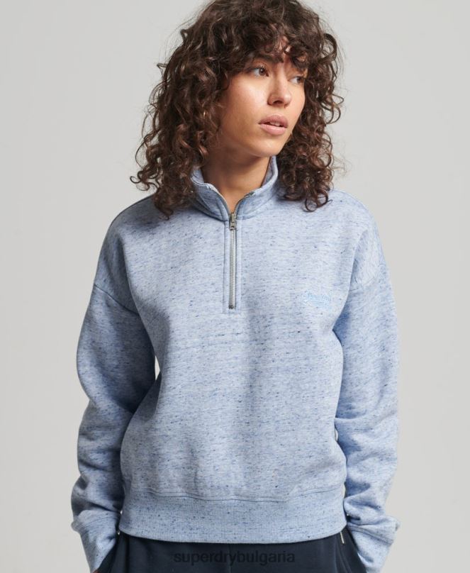 Superdry облекло N00H6711 светло синьо Жени органичен памук ретро лого henley суичър