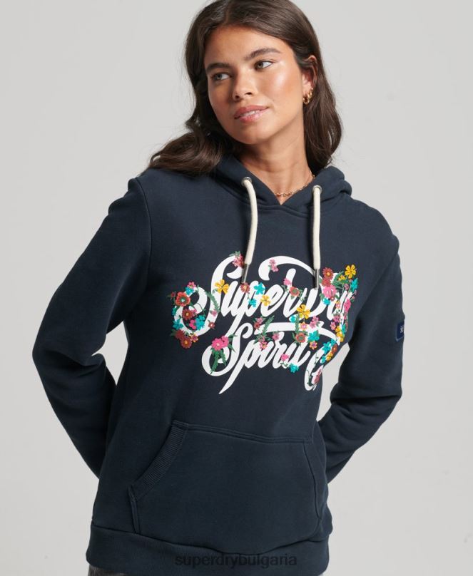 Superdry облекло N00H6773 военноморски флот Жени суичър с цветя в стил сценарий