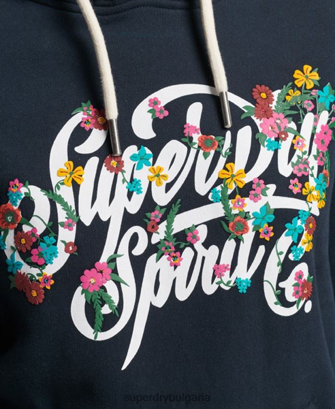 Superdry облекло N00H6773 военноморски флот Жени суичър с цветя в стил сценарий