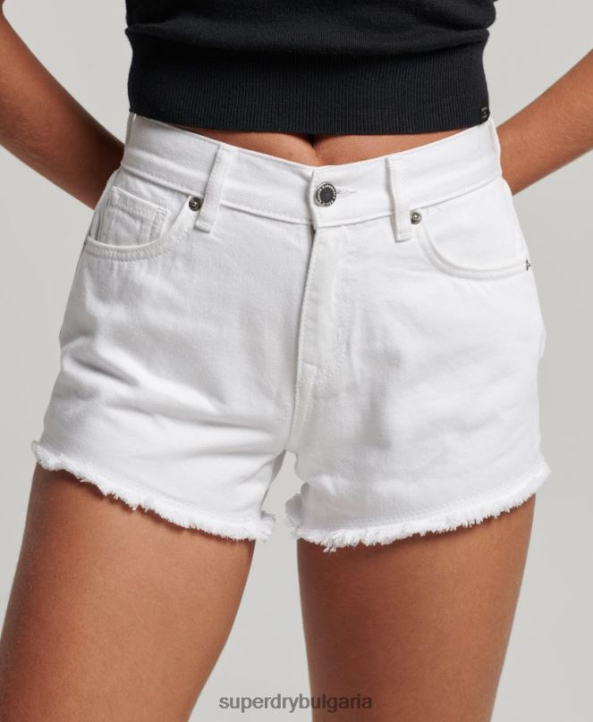 Superdry облекло N00H2024 бяло Жени дънкови шорти с висока талия
