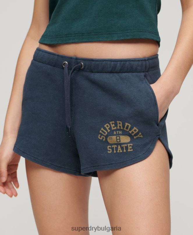 Superdry облекло N00H2048 син Жени атлетични есенциални вафлени шорти