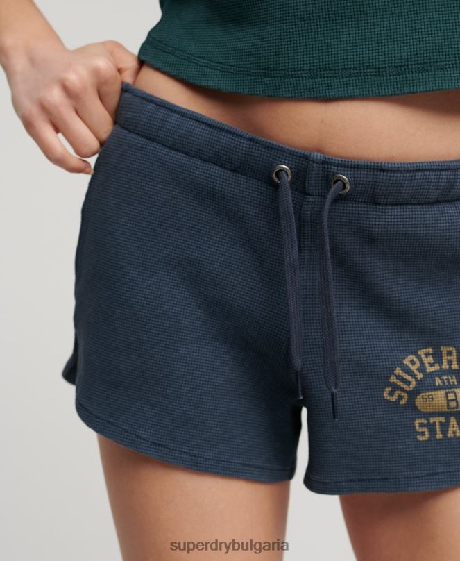 Superdry облекло N00H2048 син Жени атлетични есенциални вафлени шорти