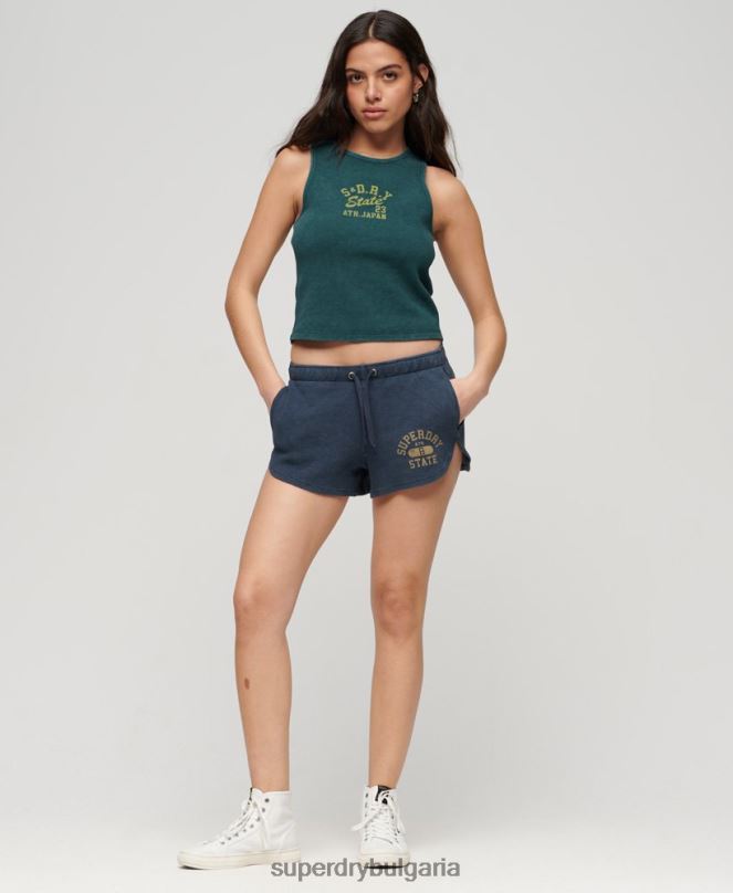 Superdry облекло N00H2048 син Жени атлетични есенциални вафлени шорти