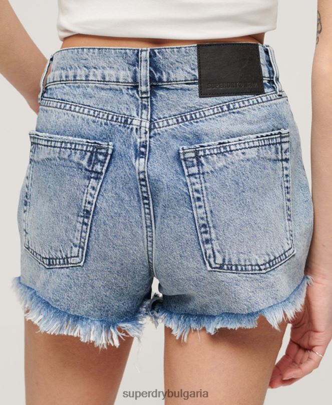 Superdry облекло N00H2061 светло синьо Жени дънкови шорти с висока талия