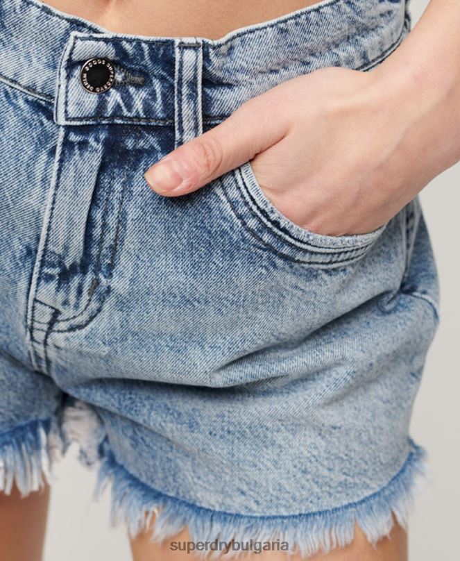 Superdry облекло N00H2061 светло синьо Жени дънкови шорти с висока талия