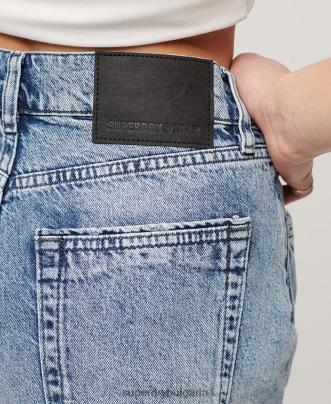 Superdry облекло N00H2061 светло синьо Жени дънкови шорти с висока талия