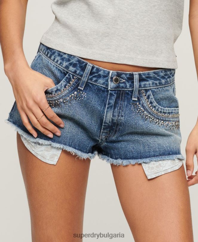 Superdry облекло N00H2090 син Жени украсени с диаманти дънкови шорти
