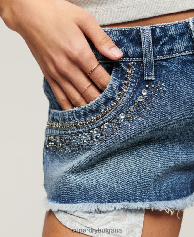 Superdry облекло N00H2090 син Жени украсени с диаманти дънкови шорти