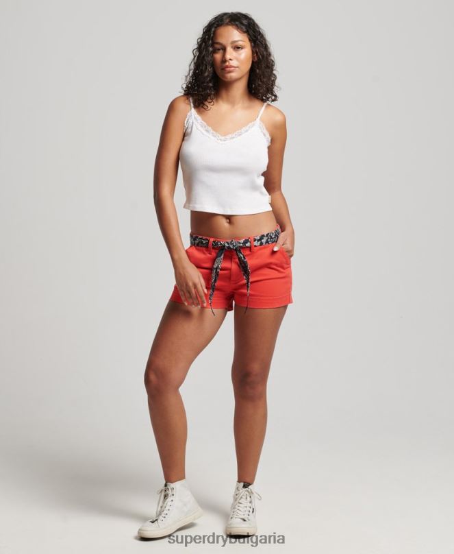 Superdry облекло N00H2104 червен Жени чино горещи шорти
