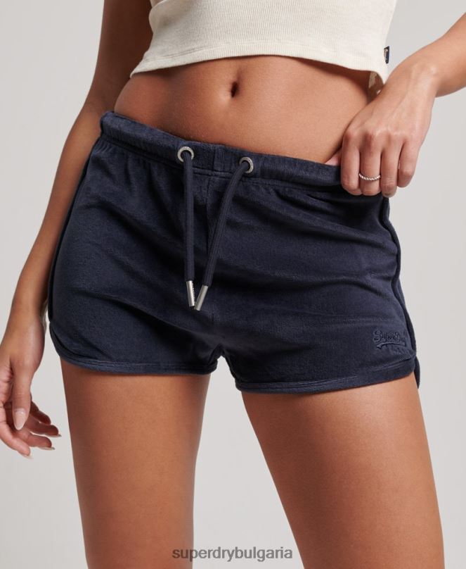 Superdry облекло N00H2140 военноморски флот Жени винтидж лого велурен състезател къс