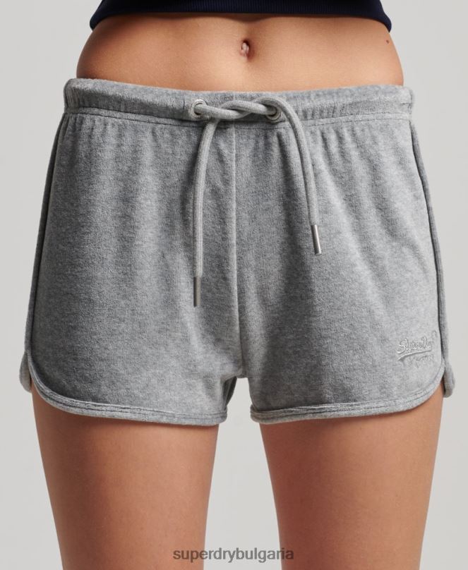 Superdry облекло N00H2148 сиво Жени винтидж лого велурен състезател къс