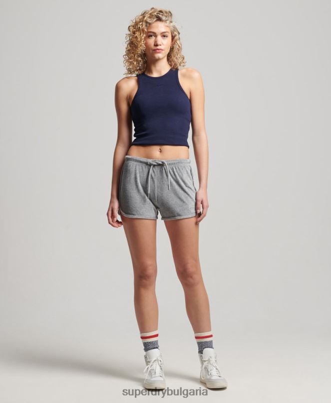 Superdry облекло N00H2148 сиво Жени винтидж лого велурен състезател къс