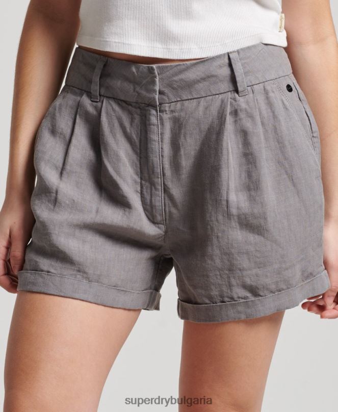 Superdry облекло N00H2156 сиво Жени пребоядисани ленени шорти