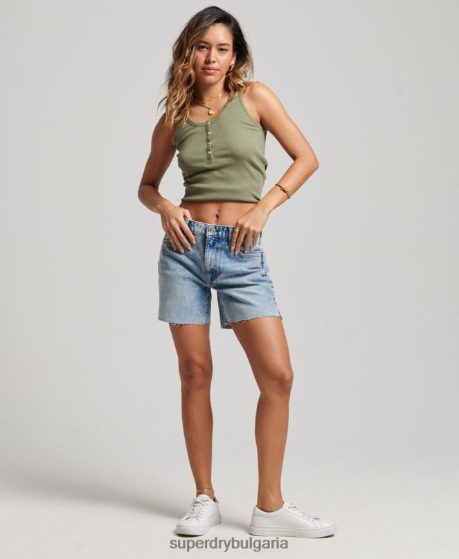 Superdry облекло N00H2161 светло синьо Жени средна височина, отрязана късо