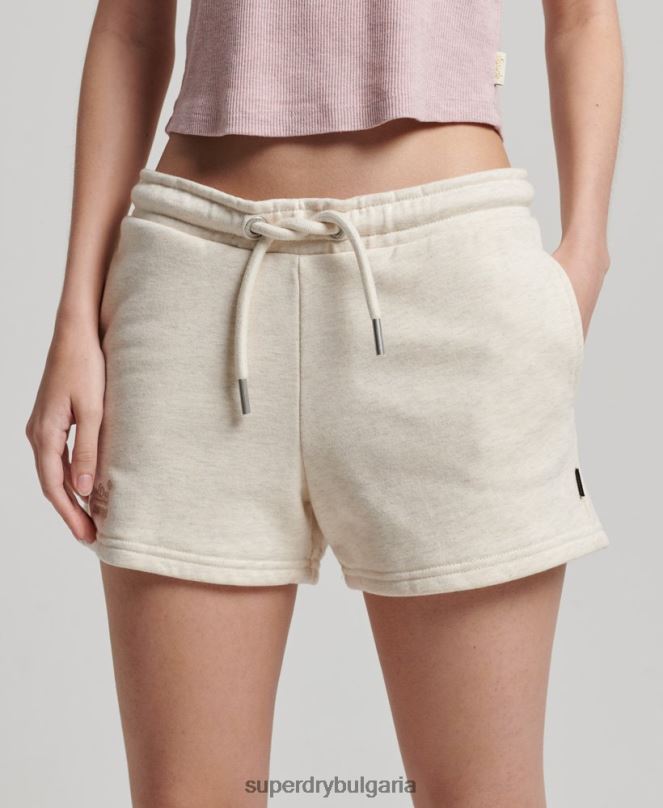 Superdry облекло N00H2181 сметана Жени винтидж шорти от трико с бродирано лого