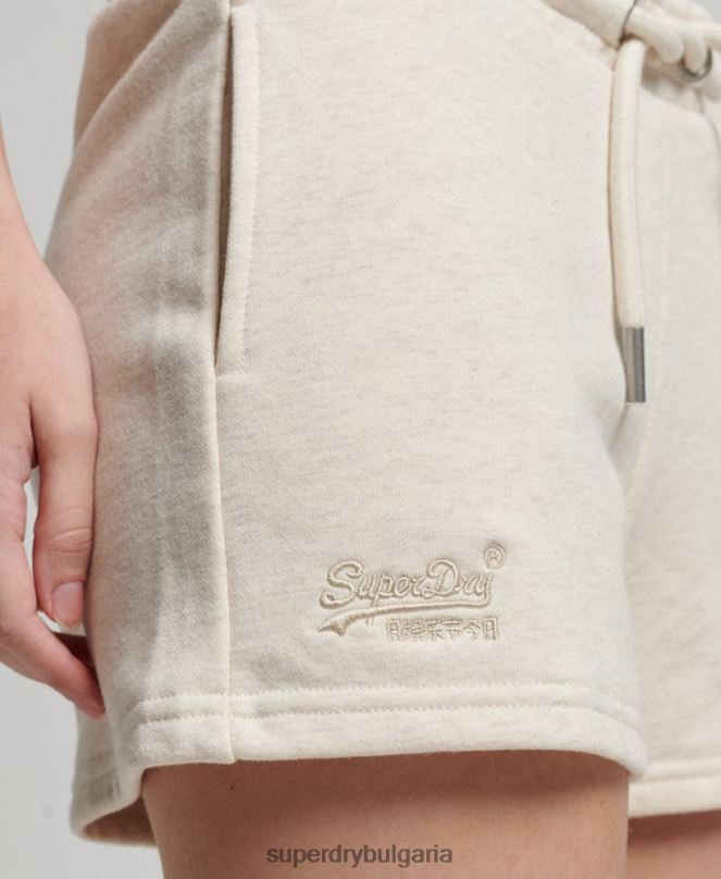 Superdry облекло N00H2181 сметана Жени винтидж шорти от трико с бродирано лого
