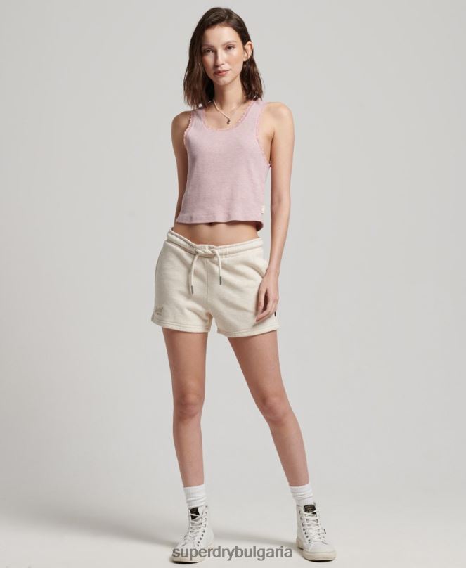 Superdry облекло N00H2181 сметана Жени винтидж шорти от трико с бродирано лого