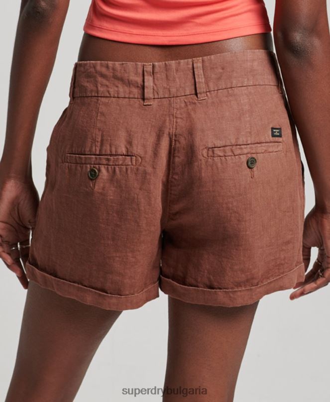 Superdry облекло N00H2237 кафяво Жени пребоядисани ленени шорти