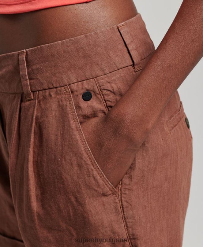Superdry облекло N00H2237 кафяво Жени пребоядисани ленени шорти