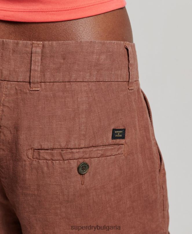 Superdry облекло N00H2237 кафяво Жени пребоядисани ленени шорти