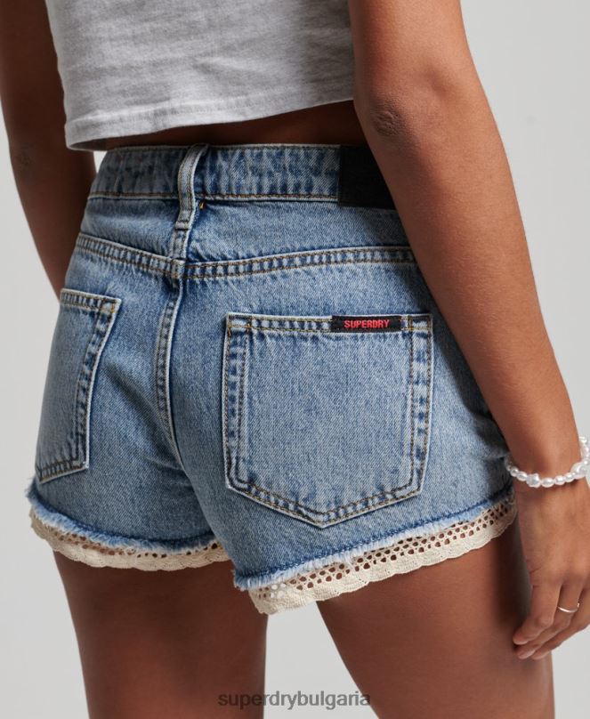 Superdry облекло N00H3092 светло синьо Жени горещи дънкови шорти