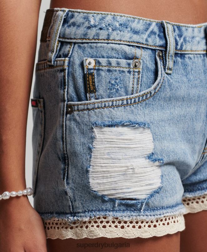 Superdry облекло N00H3092 светло синьо Жени горещи дънкови шорти