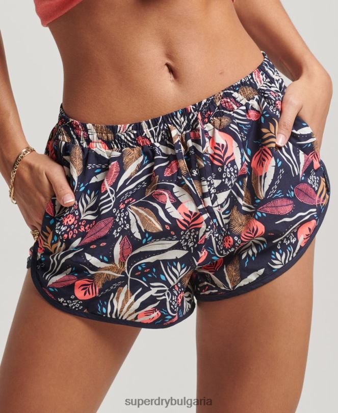 Superdry облекло N00H3093 военноморски флот Жени плажни шорти с принт