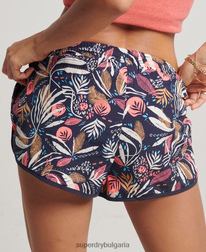 Superdry облекло N00H3093 военноморски флот Жени плажни шорти с принт