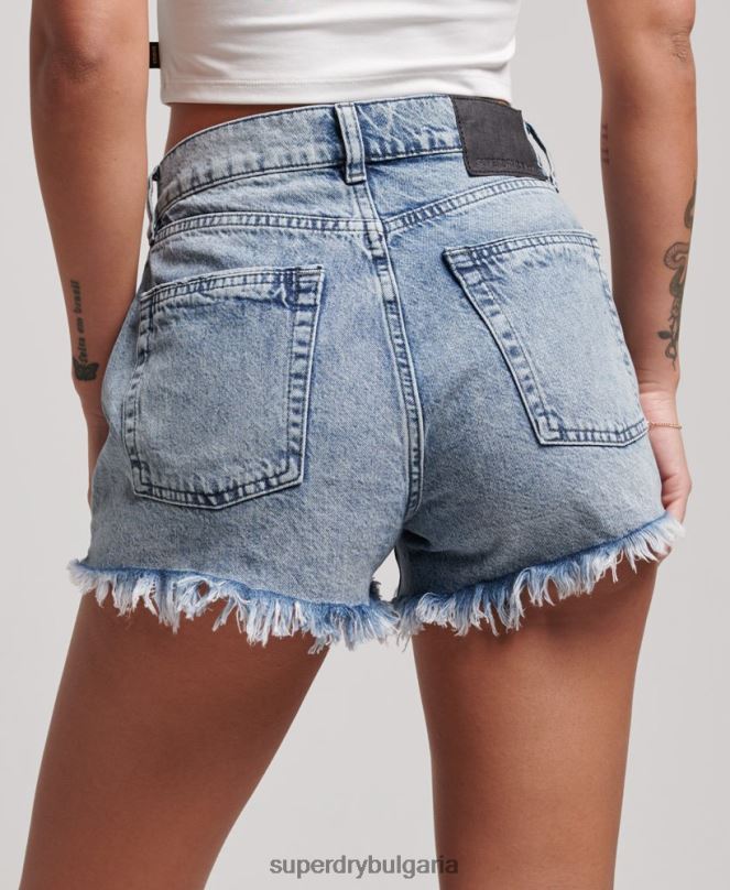 Superdry облекло N00H3097 светло синьо Жени Дънкови шорти с висока талия студия от органичен памук