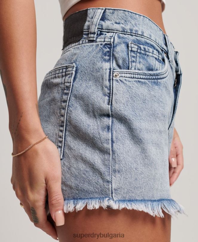 Superdry облекло N00H3097 светло синьо Жени Дънкови шорти с висока талия студия от органичен памук