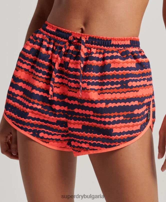 Superdry облекло N00H3099 розово Жени плажни шорти с принт