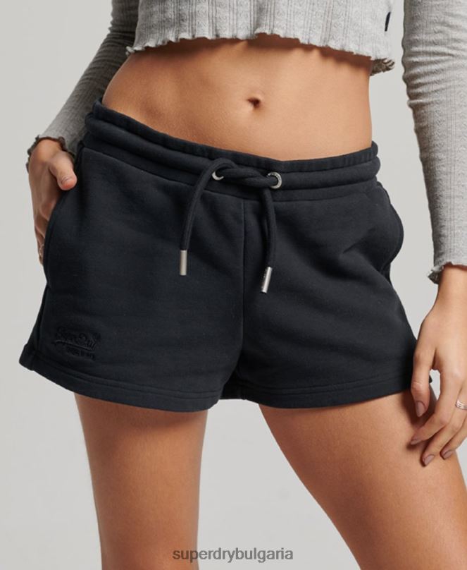 Superdry облекло N00H3100 военноморски флот Жени винтидж шорти от трико с бродирано лого