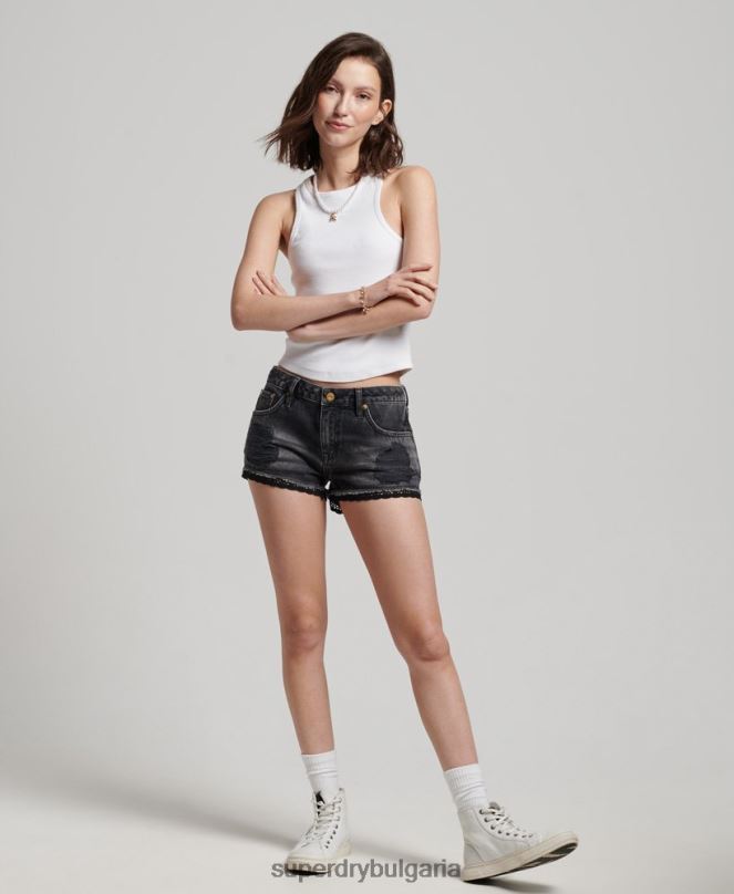 Superdry облекло N00H3102 черен Жени горещи дънкови шорти