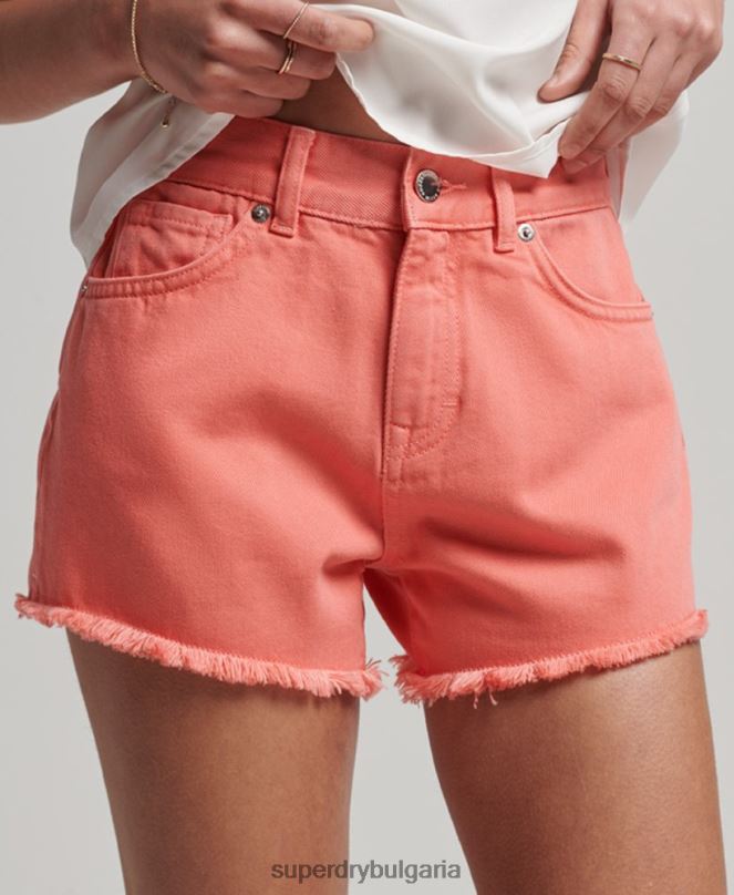 Superdry облекло N00H3104 корал Жени дънкови шорти с висока талия