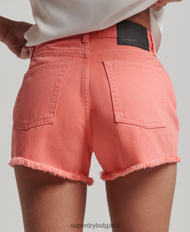 Superdry облекло N00H3104 корал Жени дънкови шорти с висока талия
