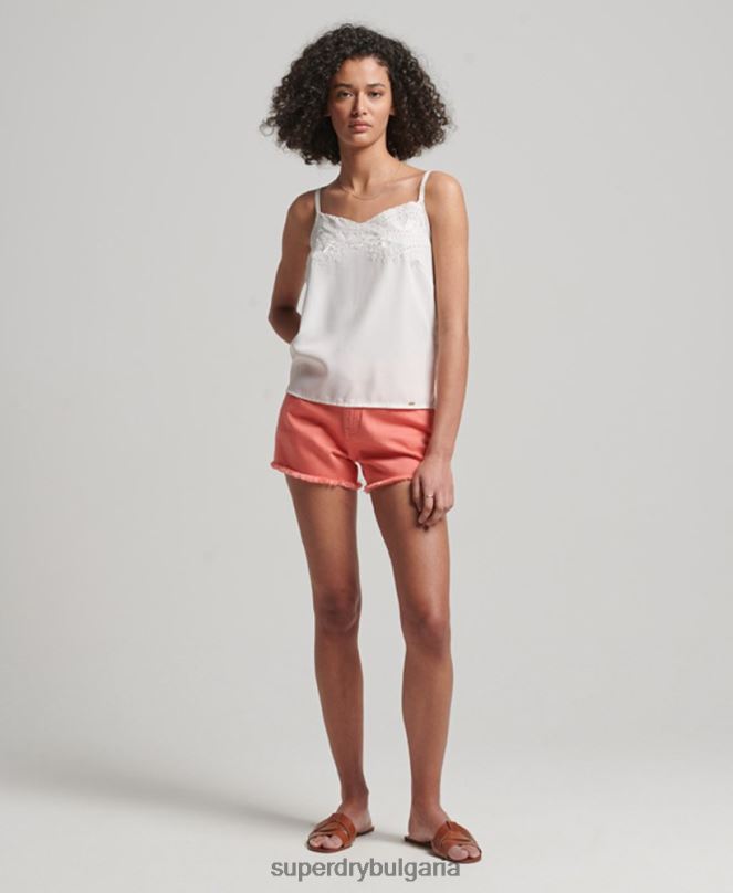 Superdry облекло N00H3104 корал Жени дънкови шорти с висока талия