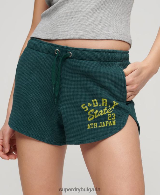 Superdry облекло N00H3109 зелено Жени атлетични есенциални вафлени шорти