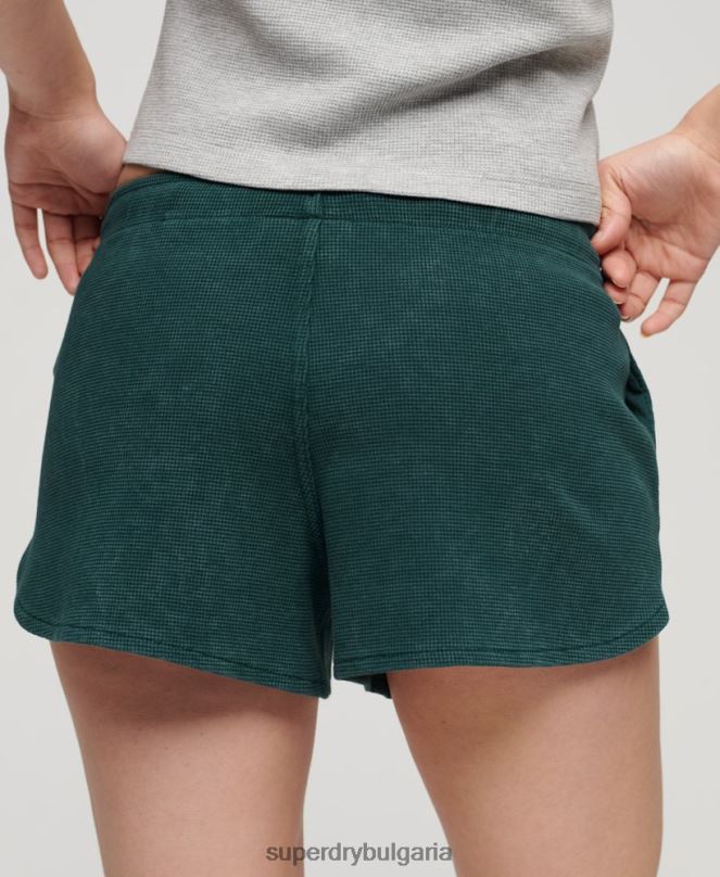 Superdry облекло N00H3109 зелено Жени атлетични есенциални вафлени шорти