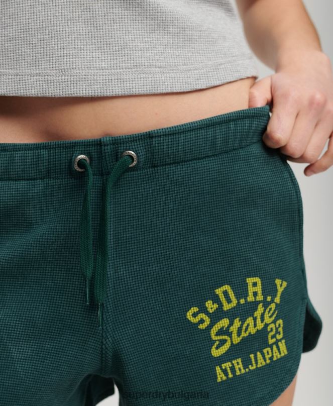 Superdry облекло N00H3109 зелено Жени атлетични есенциални вафлени шорти