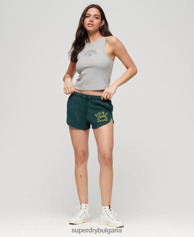 Superdry облекло N00H3109 зелено Жени атлетични есенциални вафлени шорти